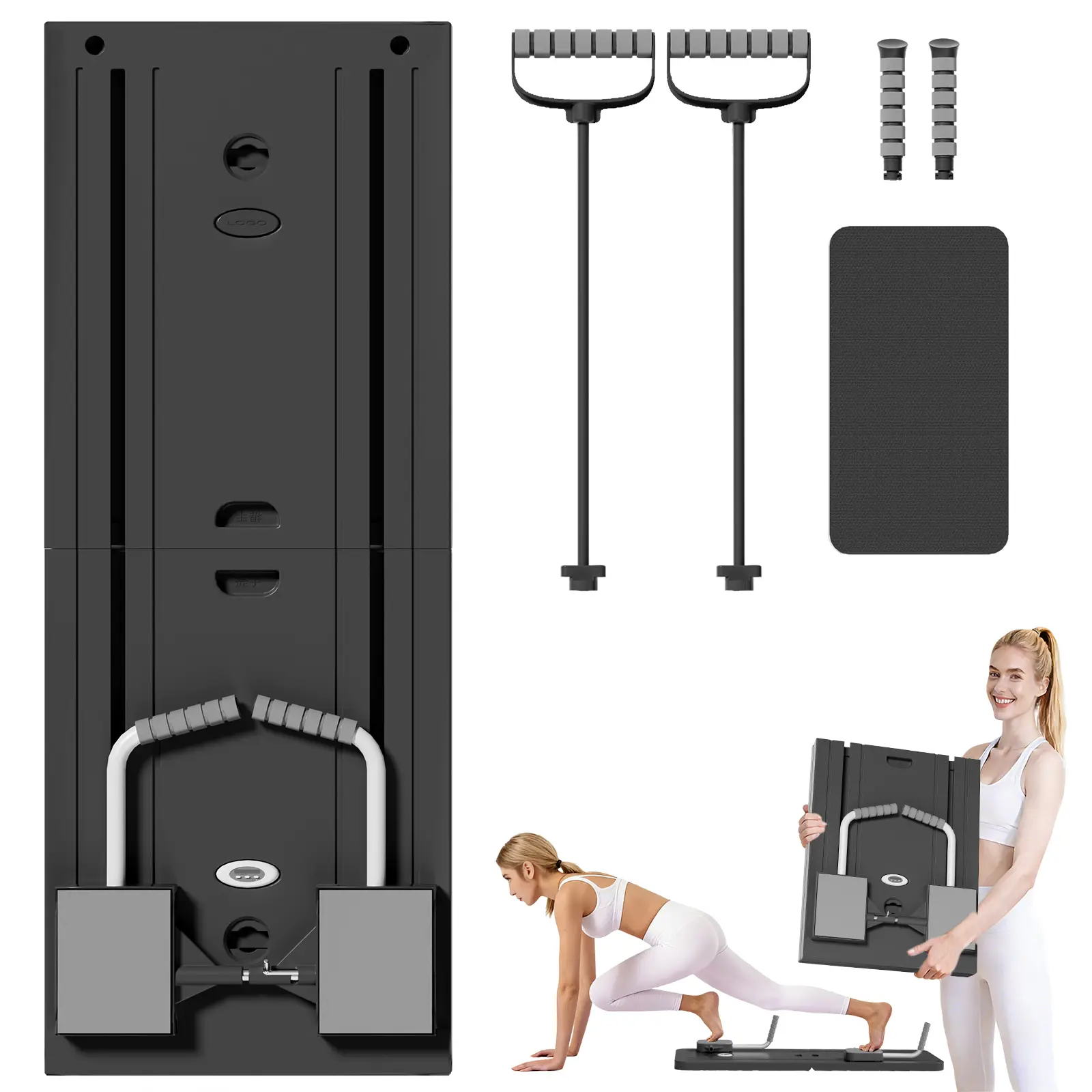 Multifunctional Unisex Pilates Board - Foldable Self Rebounding Portable Reformer with Kneeling Pad, Timer, 300lbs Cap., Full Body Workout Core & Abdominal Trainer, Balance Gear for At-Home Fitness Gym Essential