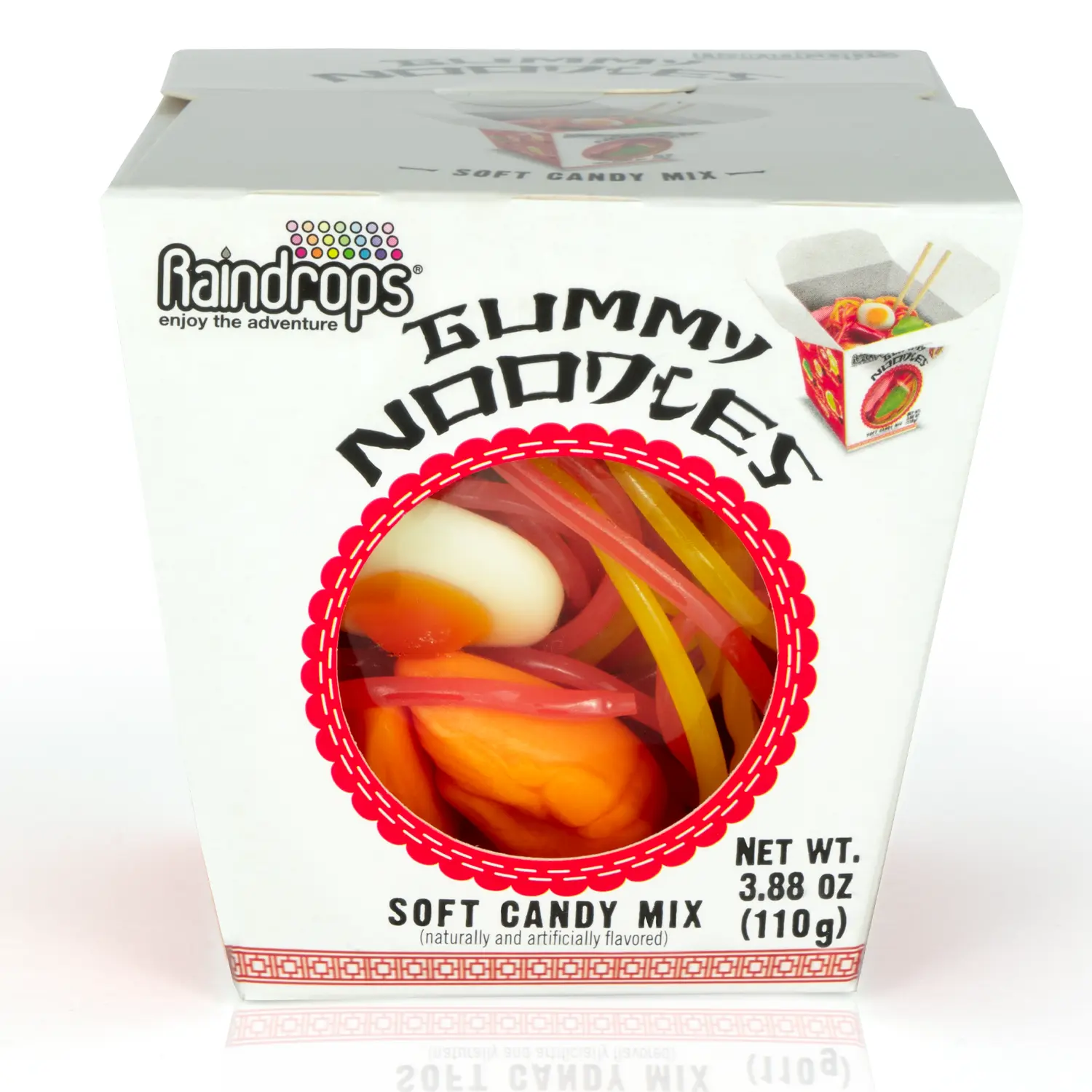 Raindrops Gummy Candy Noodles Takeout Box with 6 Kinds of Candies - Yummy Shrimp, Egg, Vegetables and Toppings Made from Gummies, Ropes and Marshmallows - Fun and Unique Candy Gifts