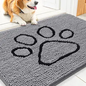 Dog Door Mat for Muddy Paws, Absorbent Dirt Trapper Non Slip Quick Dry Washable Chenille Mat for Mud Dogs, Entry Rug for Indoor and Outdoor (30x20 Inches, Grey and Black)