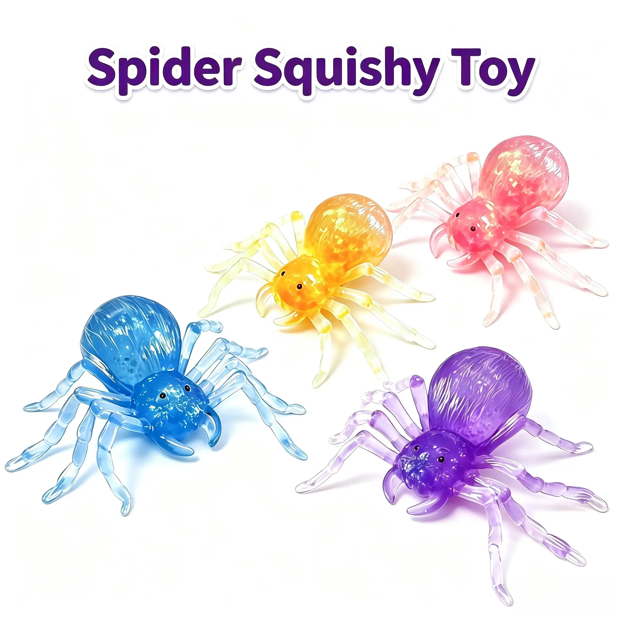 Colorful Spider Squishy Toy - Soft & Stretchy Stress Relief Fidget Toy for Kids & Adults! Soft Stretchy Transparent Squeeze Toy for Anxiety & Party Favors，Super Stretchy Stress Reliever for Halloween, Desk, & Party Fun!