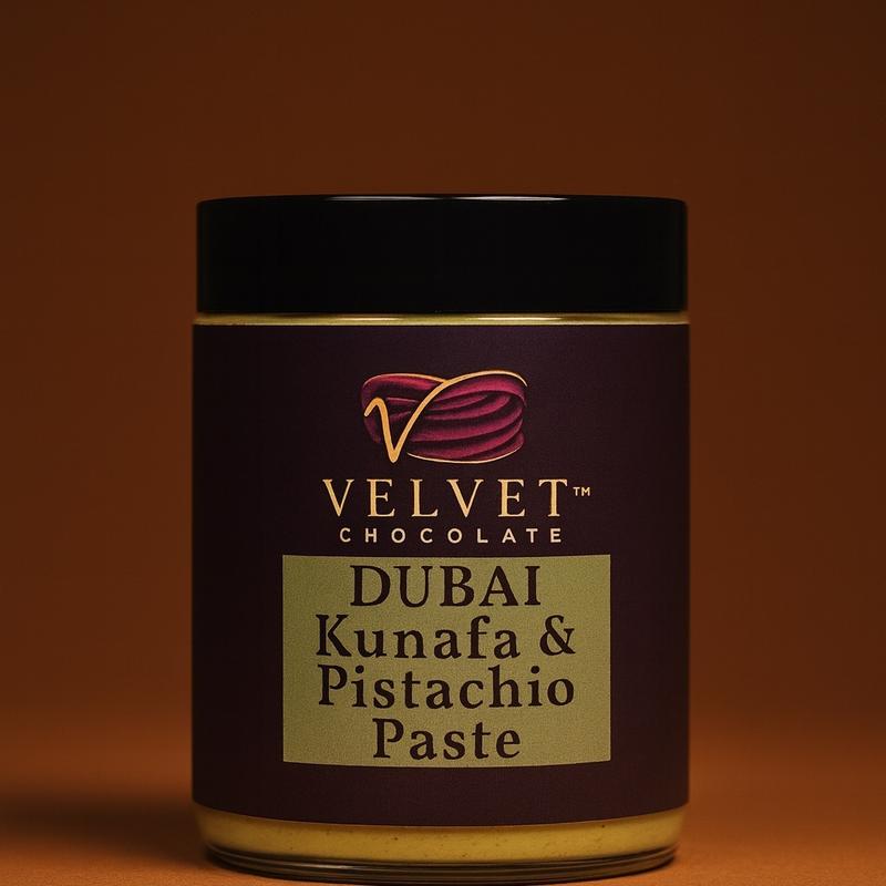 VELVET Kanafa & Pistachio Paste 10oz Jar - Natural 100% Pistachios, Creamy Smooth Flavor, Perfect for Dipping, Drizzling, & More - Dessert Snack Chocolate Middle East Premium Spread On Toast