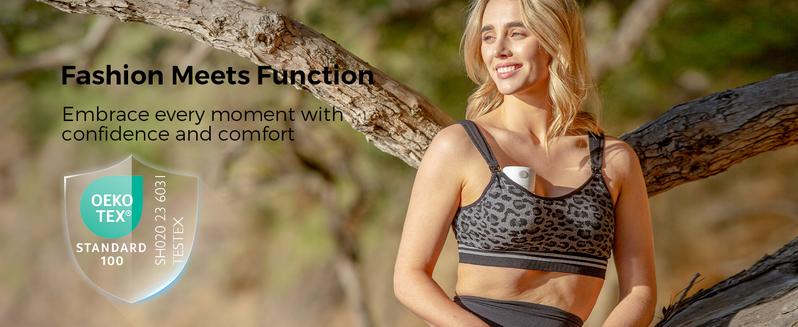 Momcozy Seamless 4-in-1 Pumping Bra Hands Free, HF022 CozyFitClasp Pumping & Nursing Bras,Supportive Breast Pump Bra Leopard Black