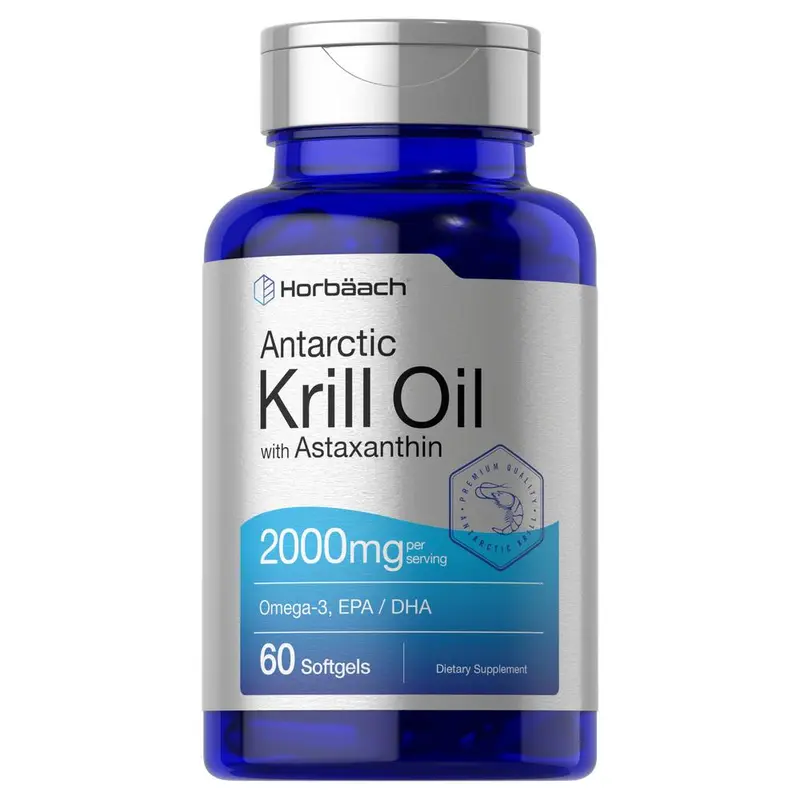 Horbäach Antarctic Krill Oil 2000mg | 60 Softgel Capsules | Omega-3, EPA, DHA Supplement | with Astaxanthin | Non-GMO, Gluten Free