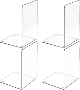 Acrylic Bookends 4 Pcs, Clear Book Ends for Shelves, Transparent Bookend Organizer, Book Holder Stand Decorative, Book Stoppers for Heavy Duty Books, CD, File, Video Games Dooiclear