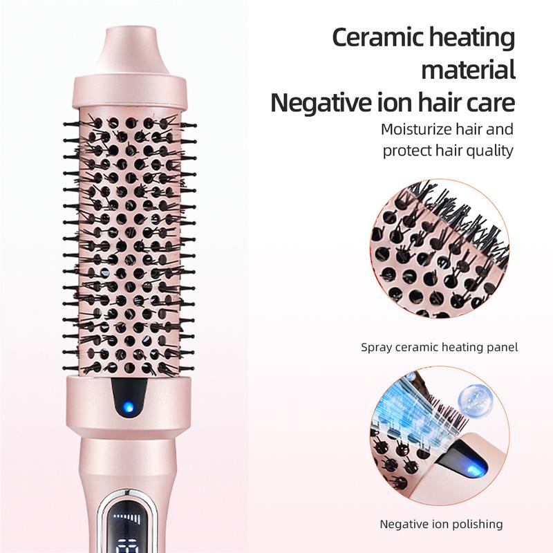 Thermal Brush, Blowout Boost 1.5 inch Heated Round Brush Look with  LED Display, Auto Lock,Dual Voltage, Pink, Less Damage,  Hair Heated Curler Brush,Negative Ions Single,hairstyling,long-lasting wave,prime salon-quality curl,hair curler tools Compact Vir