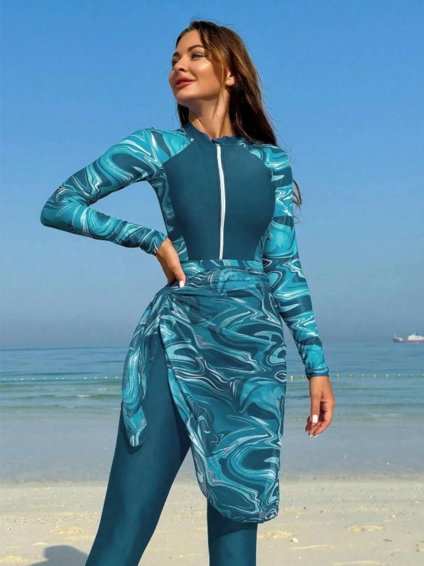 Women's Muslim Style Zipper Conservative One-Piece Swimsuit with Skirt, Modest Bathing Suit, Modest Swimwear for Ladies, Swimsuit Outfits, Modest Swimming Wear