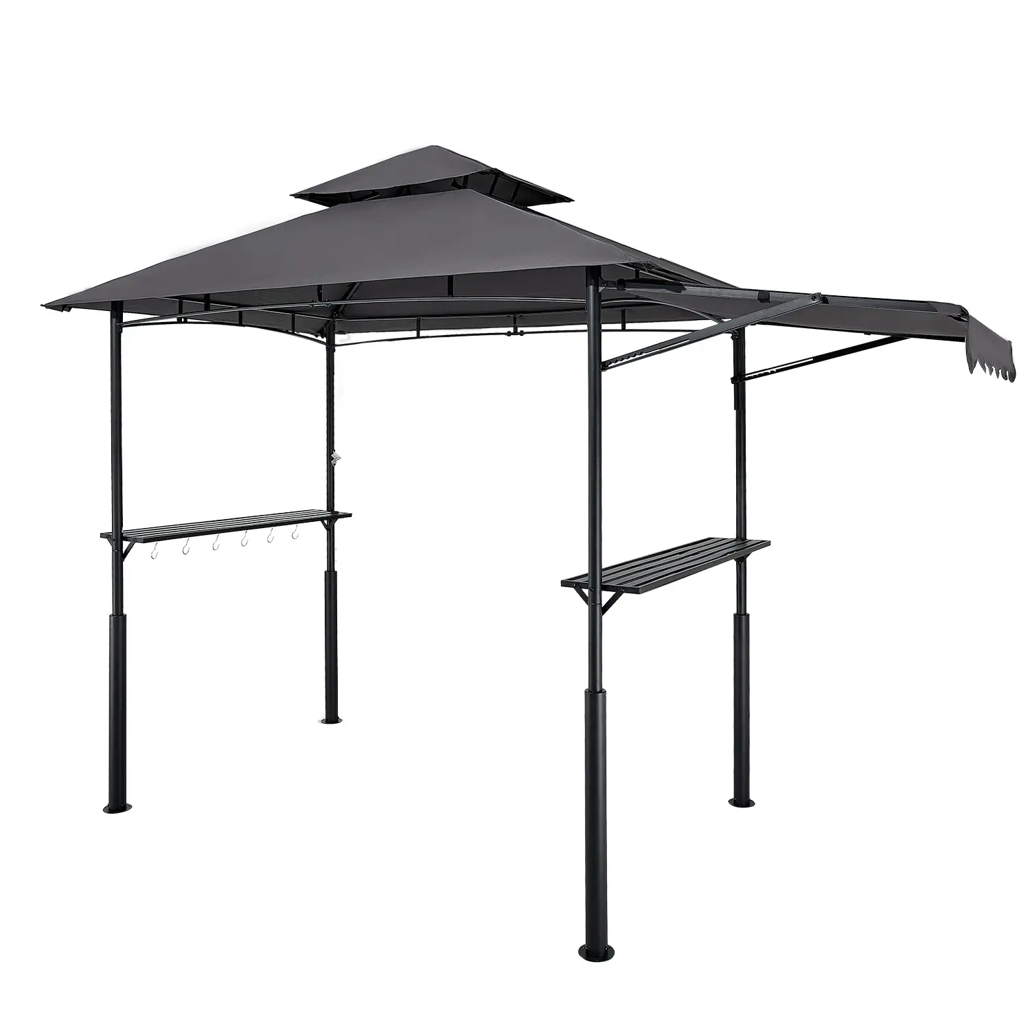 VEVOR Grill Gazebo, 8 x 5 ft Double-Tiered Top, Reinforced BBQ Gazebo with Extra Awning, Powder-Coated Steel Patio Grill Shelter with 2 Side Shelves & Hooks, Outdoor Grilling Canopy for Garden