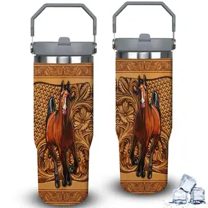 1pc 30oz Intricate Horse and Floral Pattern Tumbler with Lid, Insulated Travel Mug, Gift for Women Men, Ideal for Halloween, Independence Day, Memorial Birthday Gift, Coffee Cup, weird stuff
