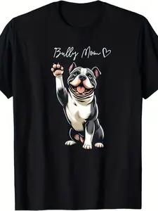 Proud Bully Mom T-Shirt with American Bully Pitbull Design - Retro Pitbull Terrier Breed Logo, Comfortable Breathable Cotton Shirt for Pitbull Lovers, Dog Owner Gift for Birthdays & Casual Wear