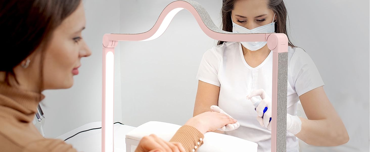 Upgraded Knob type Nail Tech Lamp for Desk, 34 in Foldable Large Nail Light with Phone Holder, 2 Modes 3000K-6000K LED Manicure Lamp, Half Moon Light for Lash Eyelash Extension, Tattoo, Eyebrows