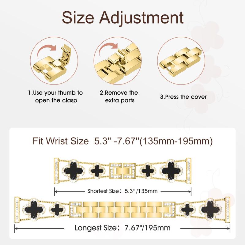 BUREI Black Shell Clover Diamond Metal Band for Samsung Galaxy Watch 7/6/5/4 20mm Sparkle Wristband Women's Elegant Rhinestone Accents Tool-Free Size Adjustable Premium Brass Alloy Fashion Accessory#TikTokShopHolidayHaul BUREI Black Shell Clover Diamond Metal Band for Samsung Galaxy Watch 7/6/5/4 20mm Sparkle Wristband Women's Elegant Rhinestone Accents Tool-Free Size Adjustable Premium Brass Alloy Fashion Accessory#TikTokShopHolidayHaul
