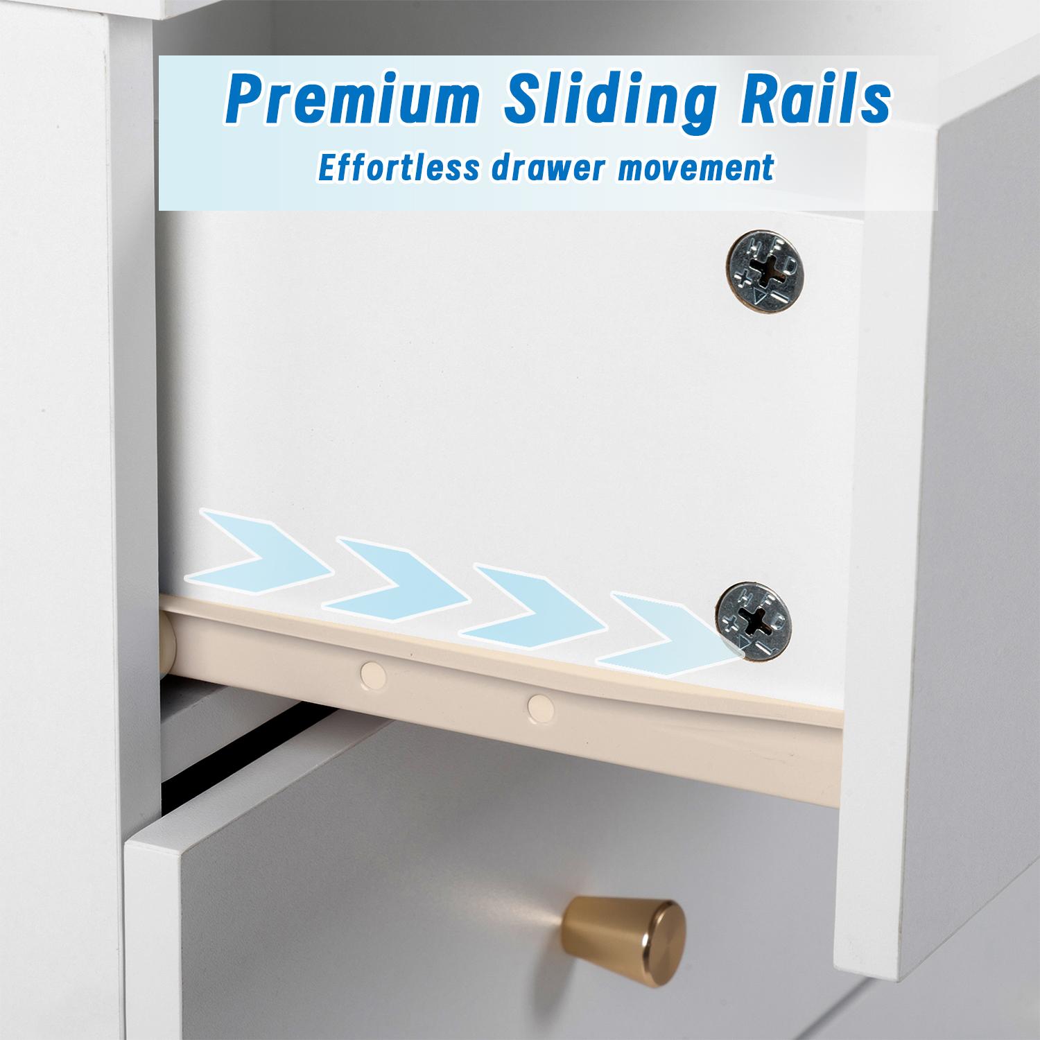 White dresser for bedroom, Chest of Drawer 5 drawer dresser with Gold Handle,Modern Sturdy Wood Storage Cabinet Nightstand for Bedroom,Living room