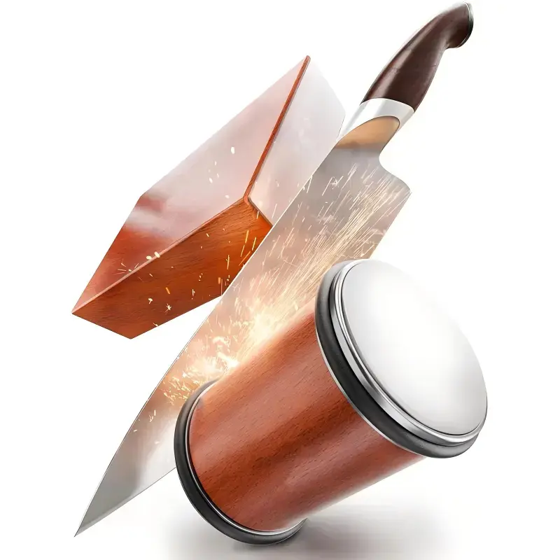 Portable Wooden Manual Rolling Knife Sharpener - 2-Sided Magnetic Suction, 15°&20° Angles, Helix Disc, Diamond & Ceramic Abrasives for All Straight-Edge Steel Knives of Any Hardness, Efficient Easy-to-Use Kitchen Tool
