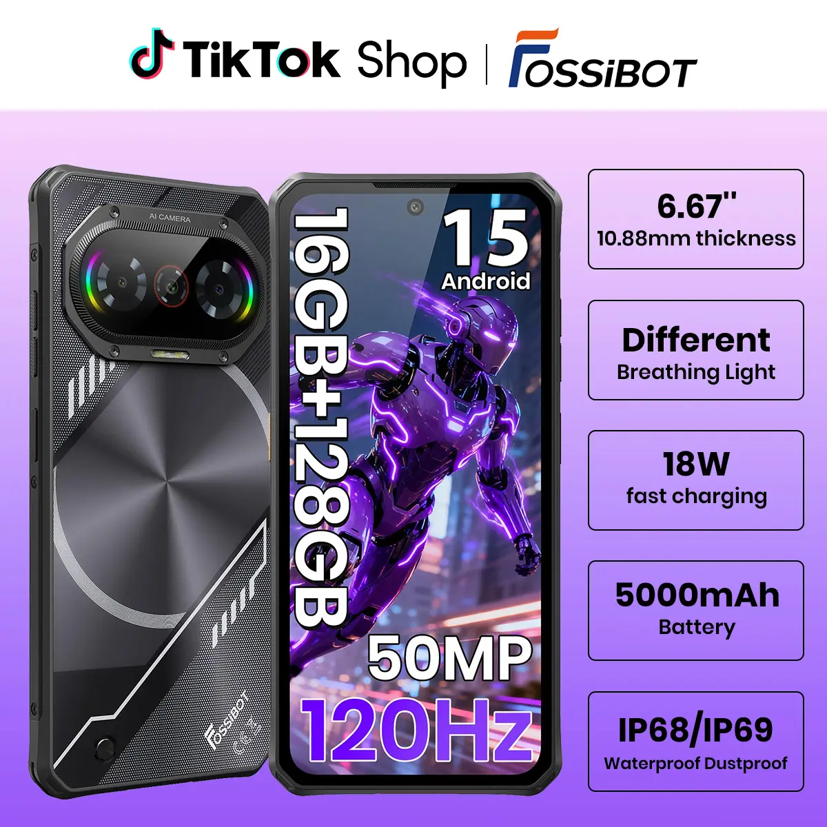 【DealsForYouDays】FOSSIBOT F114 Rugged Smartphone Unlocked, 16GB+128GB/2TB Android 15 Rugged Phone, 5000mAh Battery Cellphone,50MP+2MP+8MP Camera,Dual SIM 4G Phone,IP68 / IP69K, NFC,back to school,back to school haul