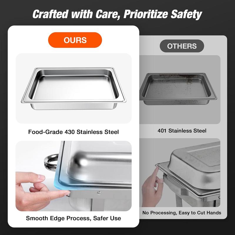 Gold Chafing Dishes for Buffet 9QT 2 Pack/4 Pack, [Easily Assemble] 430 Stainless Steel Chafing Dish Buffet Set w/Foldable Frame, [No Finger Cut] Chafer for Catering