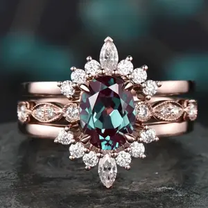 A set of three rose gold-plated rings with gemstones in European style, suitable for weddings, engagements, parties, everyday wear, and as a gift.