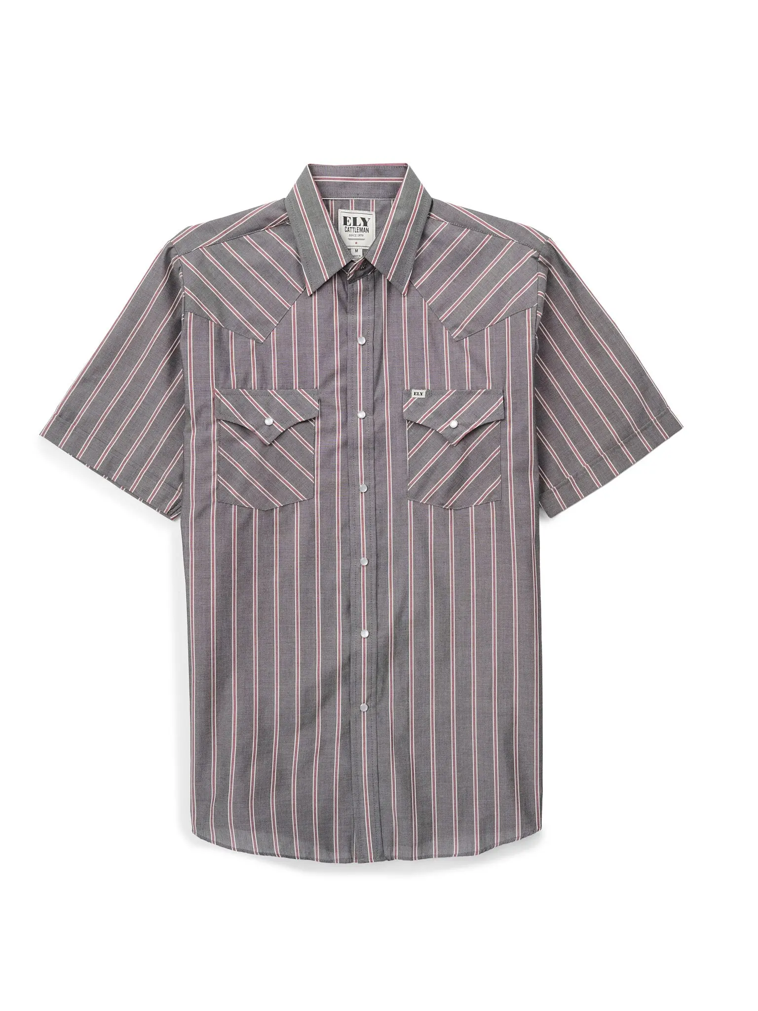 Men's Ely Cattleman Traditional Striped Short-Sleeve Western Snap Shirt - Cotton Western Clothes, Functional Fabric, Pocket, Classic Casual Wear, Polyester Menswear Top