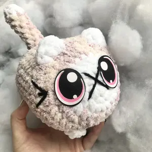 Large Loaf Cat- white speckle with beige, pink, cream! Felt eyes handmade