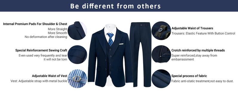 8 Piece Boys Suit Set-Size 2 to Size 20, Formal Slim Fit Boys Suit, Gift for Boys, Toddler, Teenage, Kid, Young Adult, Wedding, Graduation, Churches