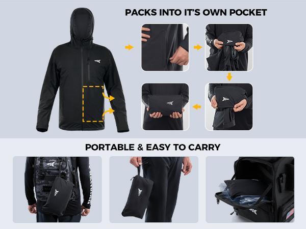 KastKing HydroArmor Lightweight Rain Jacket, 2.5-Layer Waterproof Fishing Hiking Rain Suit for Men, Packable Rain Gear