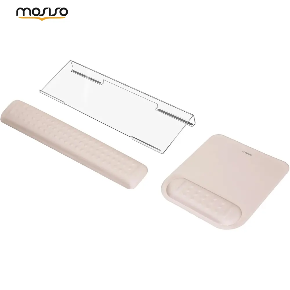 MOSISO Computer Keyboard Stand&Wrist Rest Support for Keyboard &Mouse Pad Set, Ergonomic Massage Wrist Rest Set, Easy Typing Working Acrylic Clear Stand for Office Home, Apricot