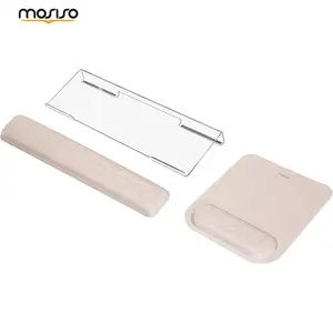 MOSISO Computer Keyboard Stand&Wrist Rest Support for Keyboard &Mouse Pad Set, Ergonomic Massage Wrist Rest Set, Easy Typing Working Acrylic Clear Stand for Office Home, Apricot