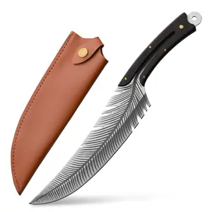 A creative outdoor practical knife - feather shaped blade, camping portable knife, with high-quality leather knife cover, easy to carry, sharp and durable, men's gift, also the first choice for knife enthusiasts and collectors as a gift