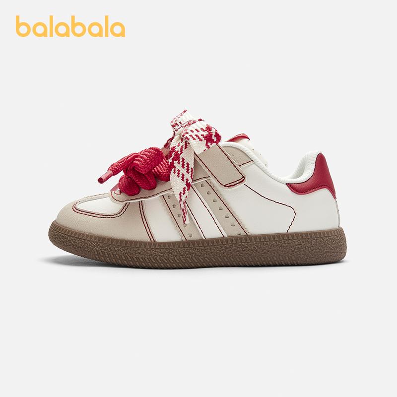 Balabala Kids Sneakers Girls' Training Shoes 2025 Breathable Anti-Slip Easy Velcro Spring Colors White Red Dreamy Pink Full Rubber Outsole Leather Toe Cap