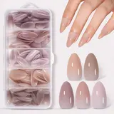 AILLSA RealFit Nude Tone Mixed Color Press-On Nails Kit Set - 140pcs Gel X Pre-Shaped Full Cover Extensions, 5 Natural Colors, 14 Sizes for Easy Apply DIY Manicure, Beginner-Friendly Nail Care