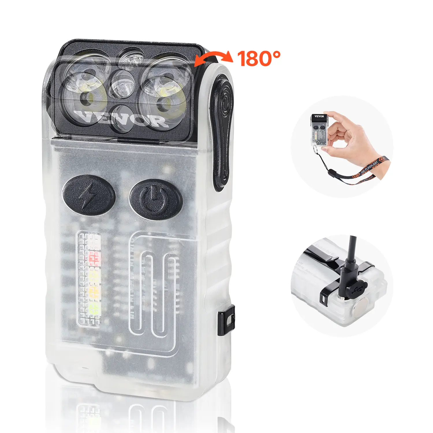 【Summerfinds】VEVOR Rechargeable EDC Keychain High Lumen Flashlight - Portable LED Flashlight with 13 Lighting Modes, 180° Rotating Head, Magnetic Tail, Lanyard - Cool Gadgets Men's Stuff for Purse, Home Improvement Portable Lighting, Rechargeable Edc Flas