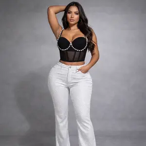 White Rhinestone Wide Leg Jean (Bottoms ONLY)