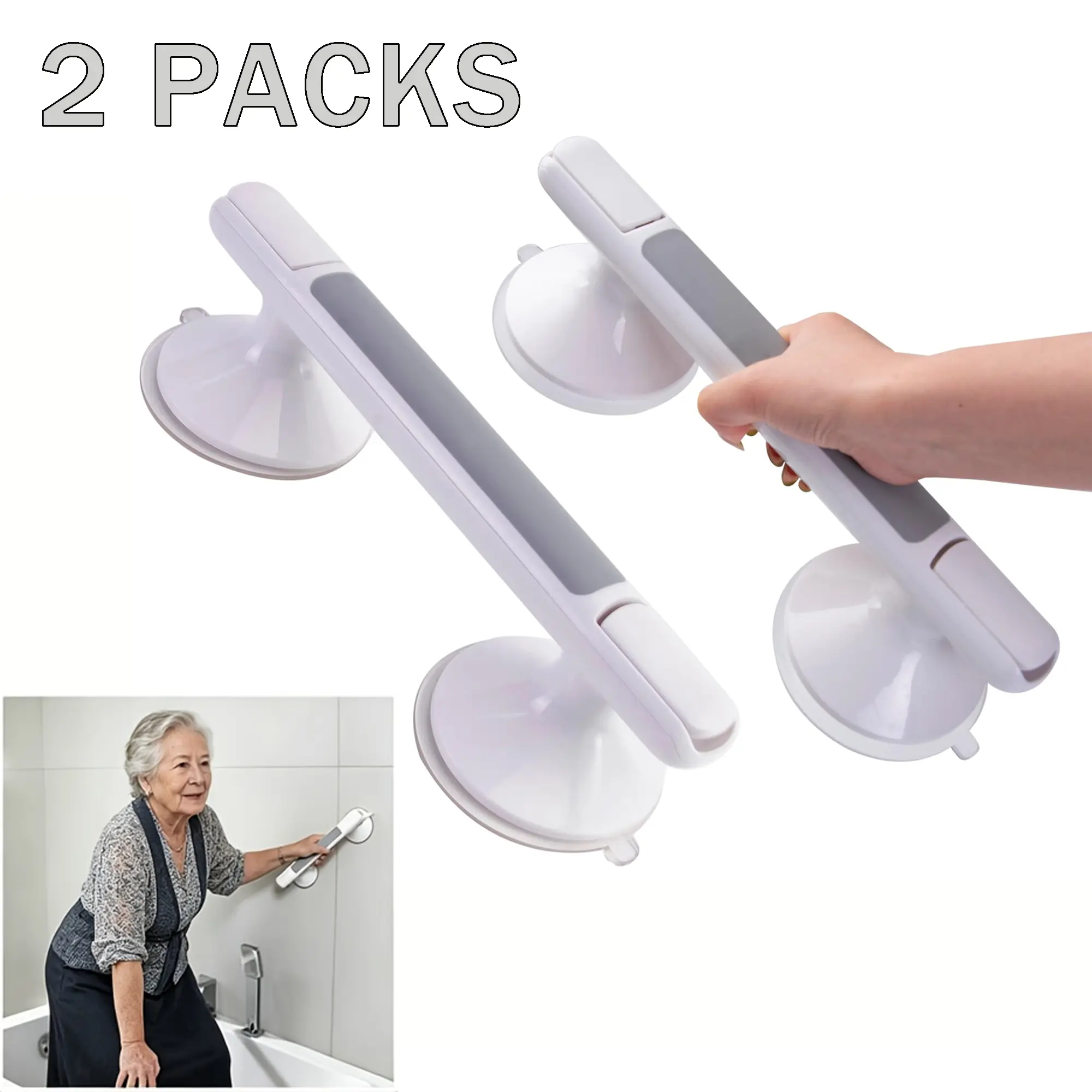 2 Pack Shower Handle 12 inch Heavy Duty Suction Cup Grab Bars Handle for Bathtubs and Showers Bathroom Safety Bars Removable No Drilling Required Shower Handle Safety Bars for Seniors Elderly, Handicap