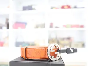 Pre-owned GUCCI ORANGE GUCCISSIMA LEATHER INTERLOCKING GG BUCKLE BELT 38"