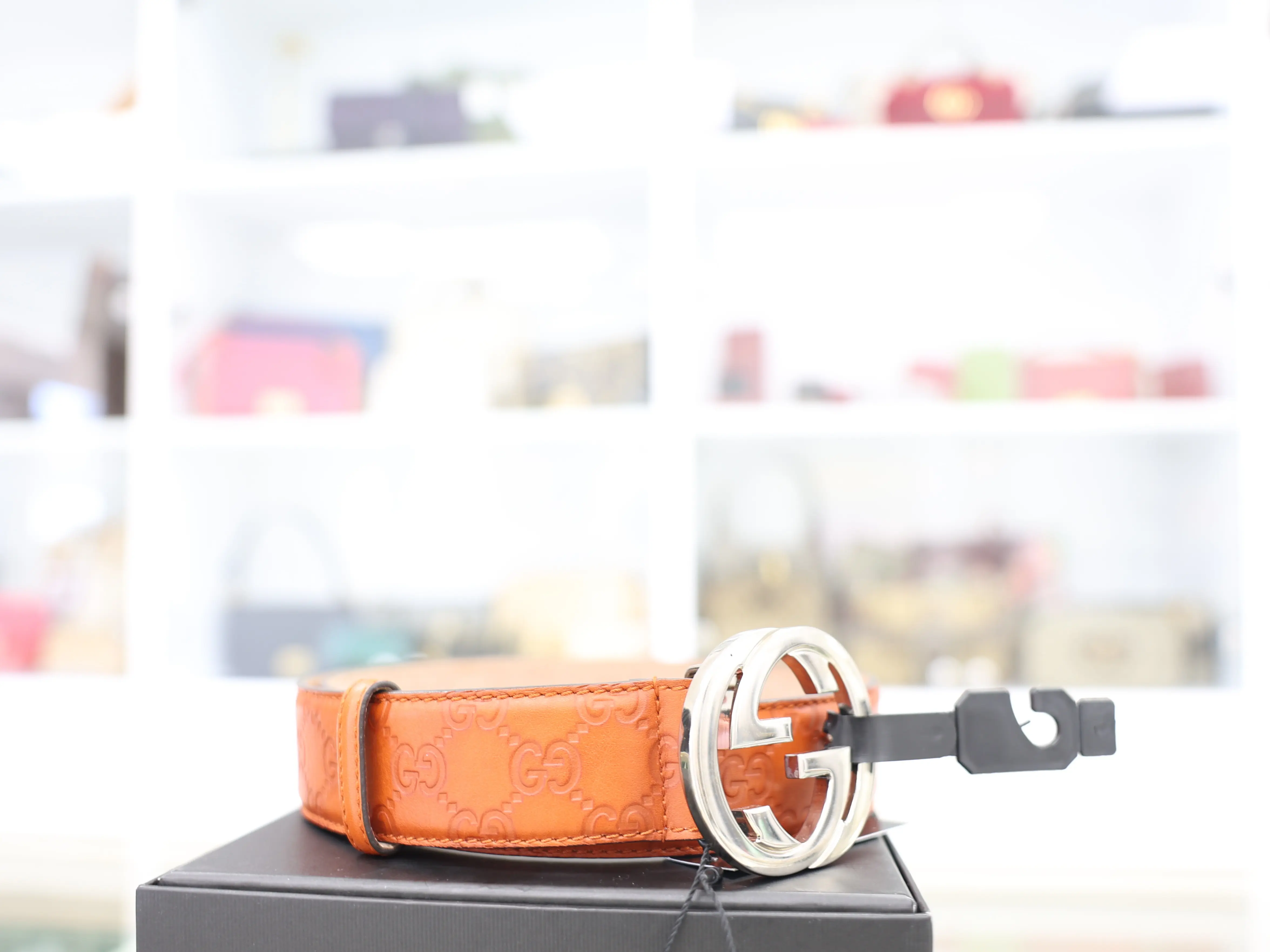 Pre-owned GUCCI ORANGE GUCCISSIMA LEATHER INTERLOCKING GG BUCKLE BELT 38"