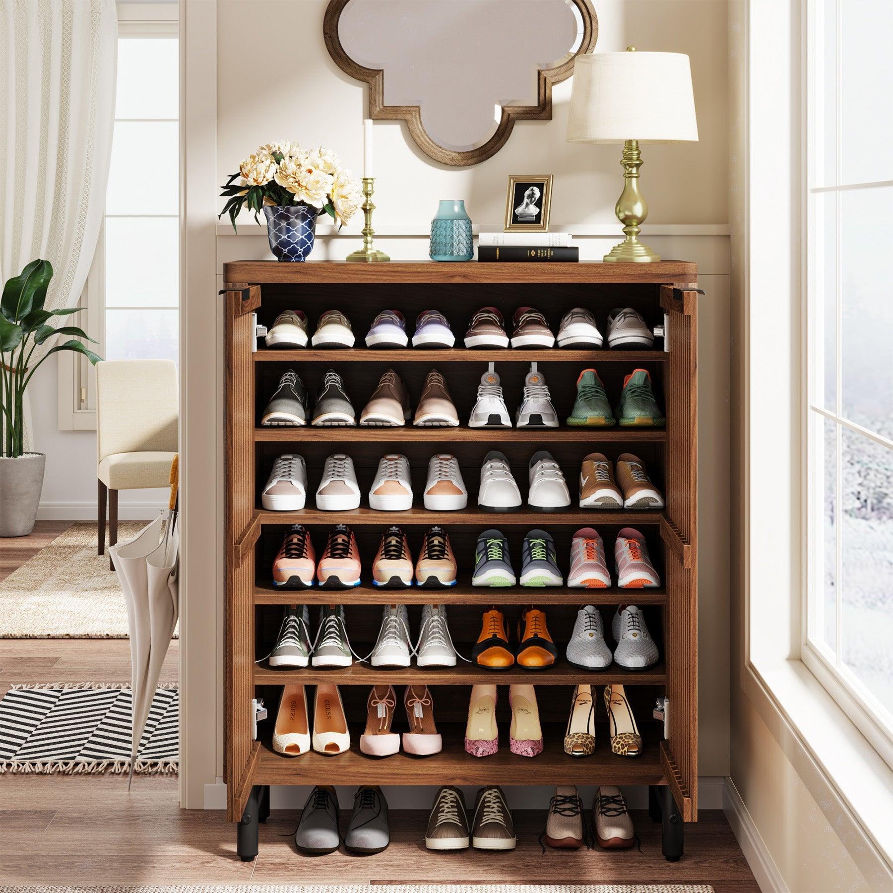 Spaco 6-Tier Shoe Cabinet with Louvered Doors, Large Wooden Shoe Storage Cabinet with Adjustable Shelves, Modern Freestanding Shoe Organizer Cabinet for Entryway, shelf for Hallway