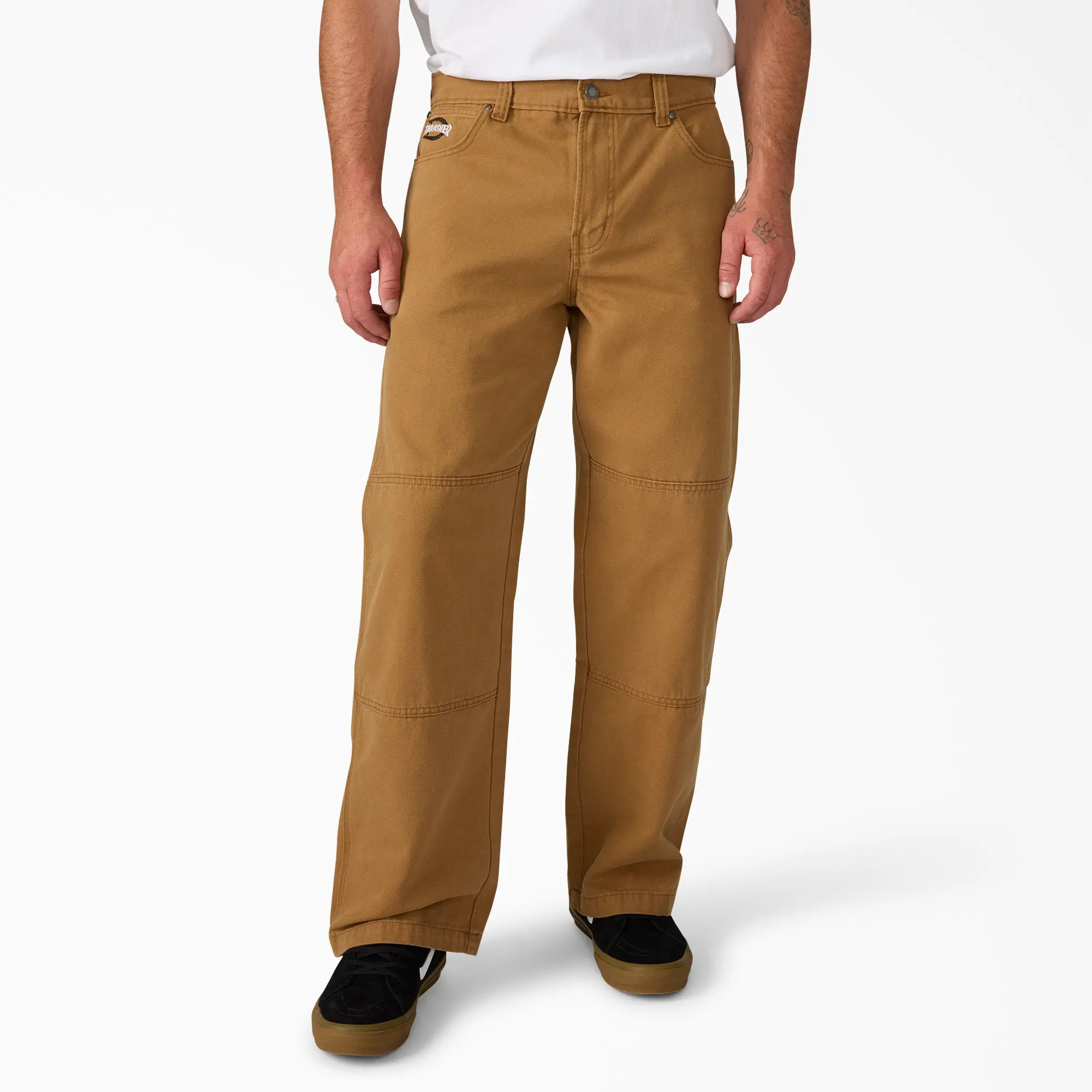 Dickies X Thrasher Double Knee Pants,100% Cotton,Double Knee, Cell Phone Pocket, Co-Branded Embroidery, Skate Streetwear Style