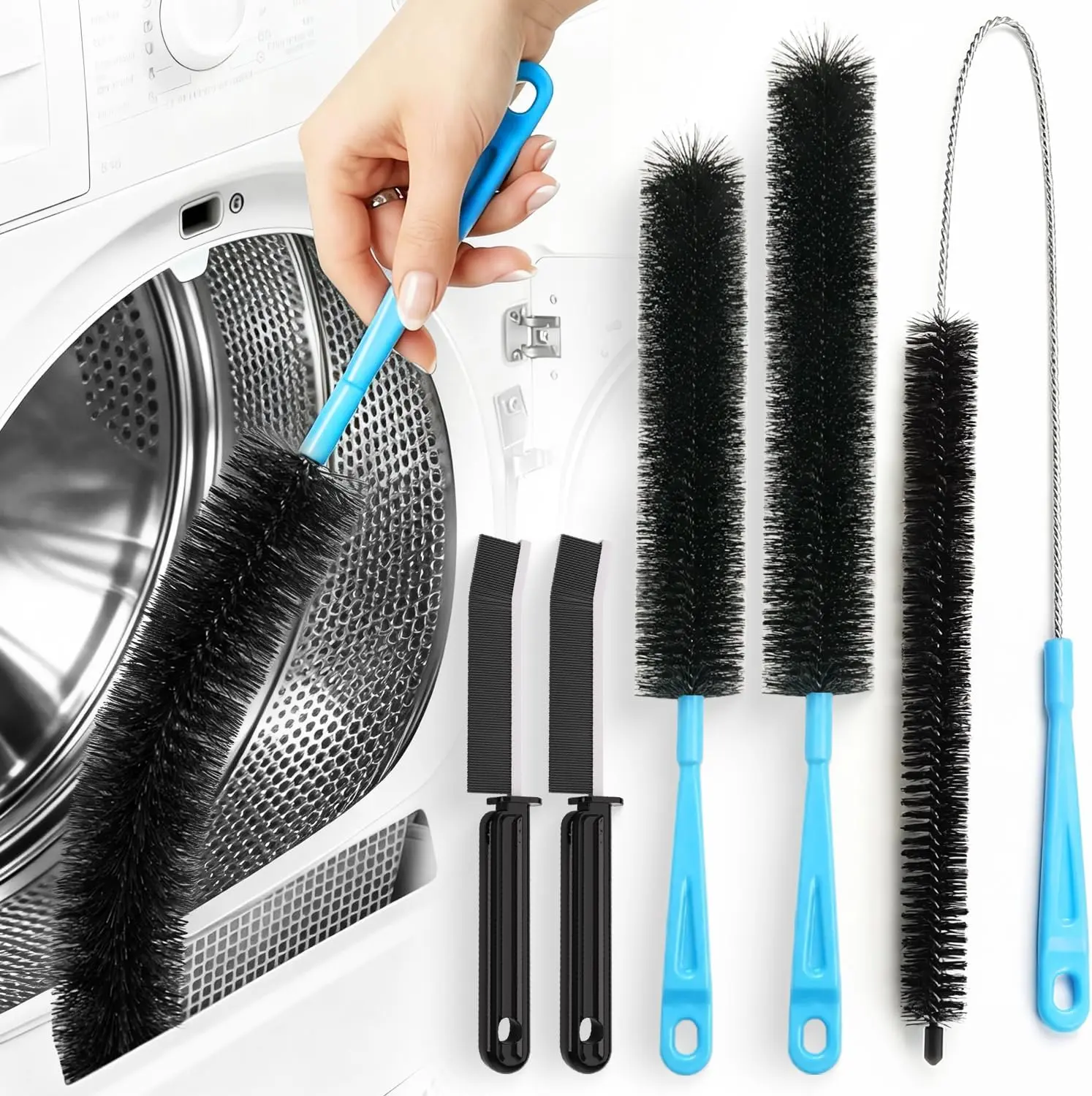 Dryer Vent Cleaner Kit - 5 Piece Flexible Snake Tool for Lint Removes & Hair Clogs, Suitable for Drain Pipes,Condenser, Refrigerator Coils, Radiators, Toilets, Sinks & Tile Grout