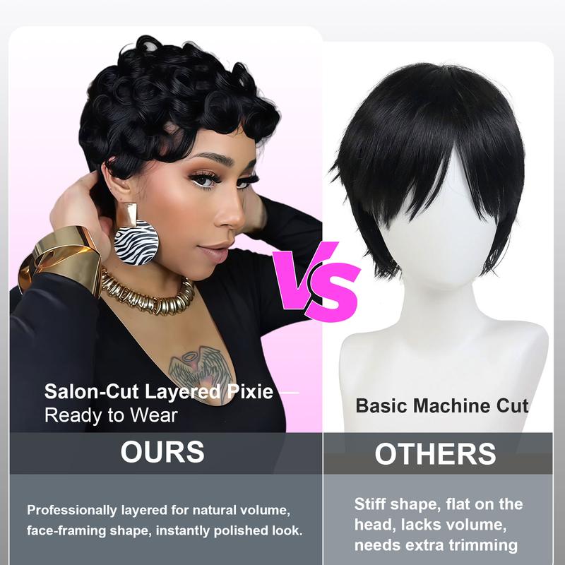 ShowRealHair 025 Pixie Cut Wig for Black Women Pin Curls Short Bomb Curly Wigs Brazilian Virgin Human Hair Short Curly Pixie Wigs Pixie Cut Layered Wig Natural Black Short Wigs for Black Women Short Glueless Wig ShowRealHair 025 Pixie Cut Wig for Black Women Pin Curls Short Bomb Curly Wigs Brazilian Virgin Human Hair Short Curly Pixie Wigs Pixie Cut Layered Wig Natural Black Short Wigs for Black Women Short Glueless Wig