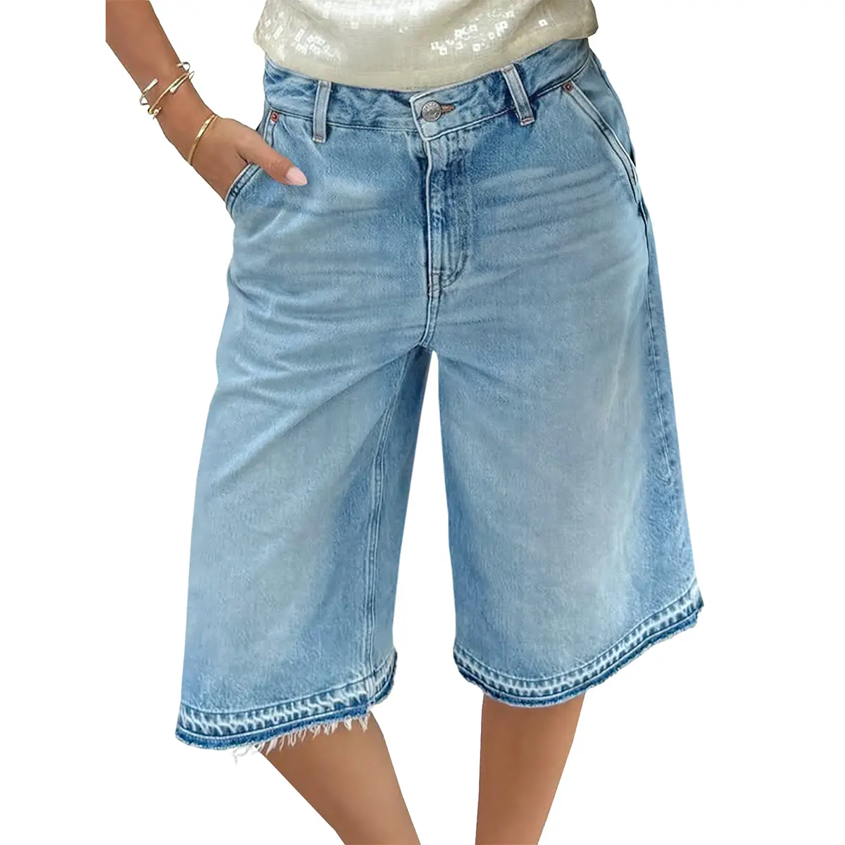 Tankaneo Women Baggy Jeans Jorts High Waisted Wide Leg Raw Hem Denim Shorts Summer Casual Y2k Long Shorts