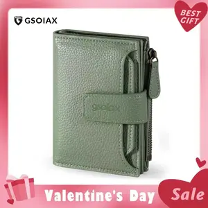 GSOIAX RFID Women’s Minimalist Portable Solid Color Short Wallet, Casual and Versatile Genuine Leather Zipper Coin Purse, Stylish Card Holder, Perfect Mother’s Day or Girlfriend Gift Holidays Best Gift Ideas Valentine's Day Gift