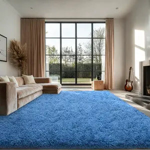 QULINT Haze Blue Fluffy Area Rug for Bedroom Living Room, Ultra Soft High Pile Plush Shag Rug with Upgrade Non-Slip Backing, Solid Indoor Floor Carpet for Modern Home Decor, Cozy Minimalist Fuzzy Rug for Apartment Dorm Nursery Kids Room, Bedside Rug