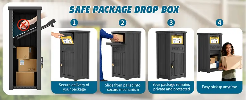 BIFANUO Package Delivery Box for Outside, Lockable Waterproof Anti-Theft Resin Parcel Drop Box, Secure Package Storage for Porch & Curbside, Black