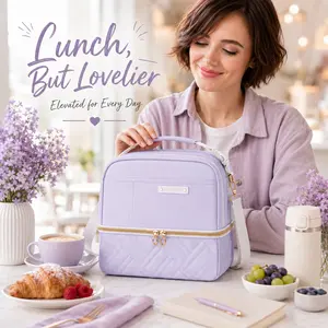 GLORIEROO Double Layer Lunch Bag for Women – Leakproof Insulated Cooler Bag with Vegan Leather, Mothers Day Gift for Mom
