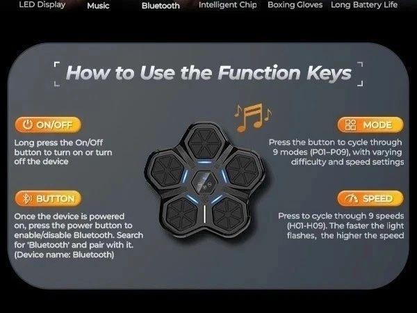 Smart Bluetooth Music Boxing Pad 13.9 inch Wall-Mounted Punch Training Machine with 9 Modes LED Lights Impact-Resistant Adult Fitness Equipment