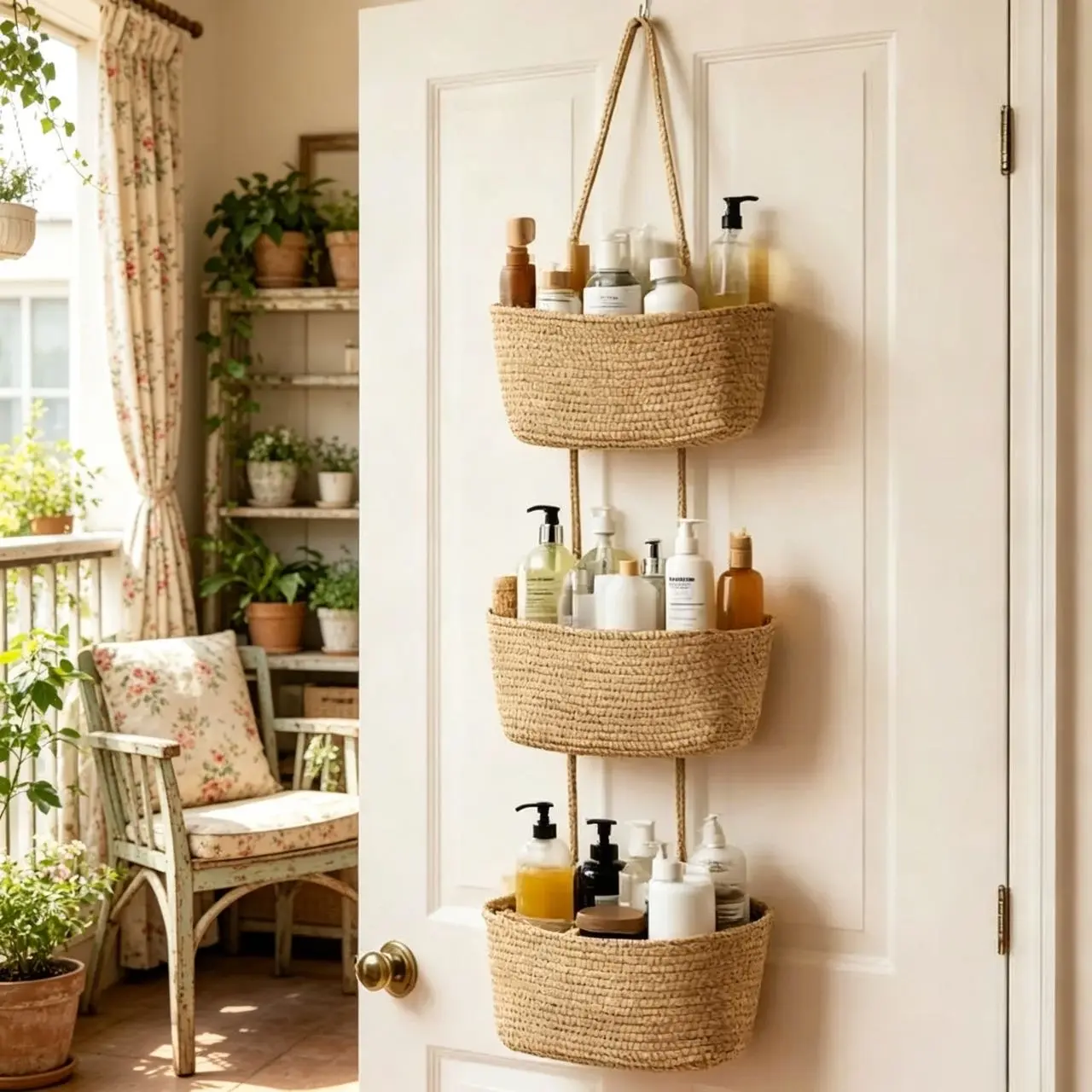 Woven cotton 3-Tier Over the Door Basket, Wall-Mounted Jute Storage Organizer – Decorative Nursery Baskets, Perfect for Busy Mom/Dad to Store Diapers & Toys small basket Gift Hook laundry basket house organizers petlovers