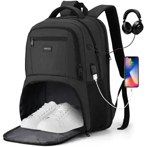 YAMTION 17.6 Inch Large Backpack with Separate Shoe Compartment, USB Charging & Headphone Jack, Water Resistant School & Business Laptop Backpack for Students & Working Adults