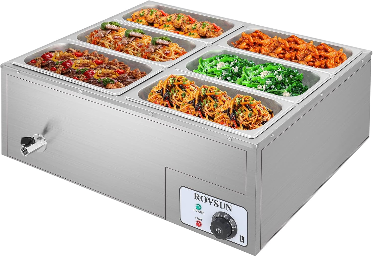 ROVSUN 42.3QT 6-Pan Electric Commercial Food Warmer, 110V Stainless Steel Bain Marie Buffet, 6.9 QT/Pan Stove Steam Table with Temperature Control & Lid for Parties, Catering, Restaurants SpringStatements