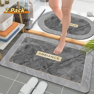 2-Piece Set, 0.1-Inch Thin Model Quick-Drying Bathroom Anti-Slip Mat, Water-Absorbing Mat, Room Decoration, Suitable For Household Bathroom Entrance Washbasin