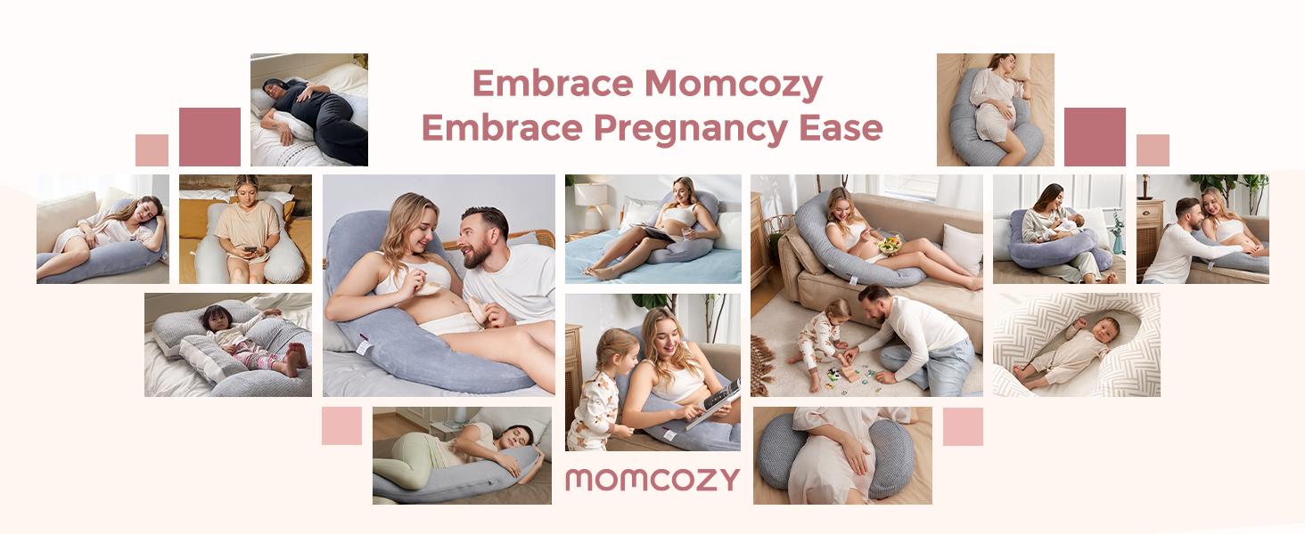 Momcozy Pregnancy Pillow for Sleeping, U Pro Maternity Pillow with Adjustable Leg Pillow and Removable Cover - Support for Back, Hips, Belly, Legs for Pregnant Women, 50-72 Inch Full Body Pillow, Grey【B】