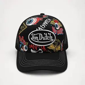 Von Dutch Trucker Hat Mesh Snapback Cap Graphic Logo Adjustable Black Streetwear